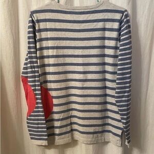 Lisa Todd Blue and Gray Striped Sweater with Red Accent